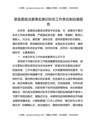 某县委政法委落实意识形态工作责任制自查报告