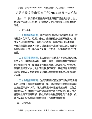 某县纪委监委审理室干部2024年度个人总结