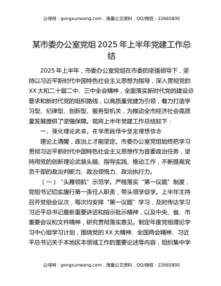 某市委办公室党组2025年上半年党建工作总结