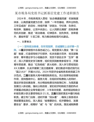 某市税务局党组书记抓基层党建工作述职报告