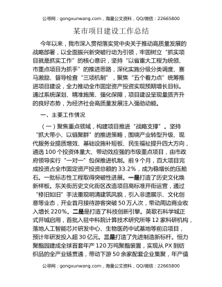 某市项目建设工作总结