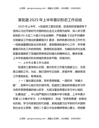 某街道2025年上半年意识形态工作总结