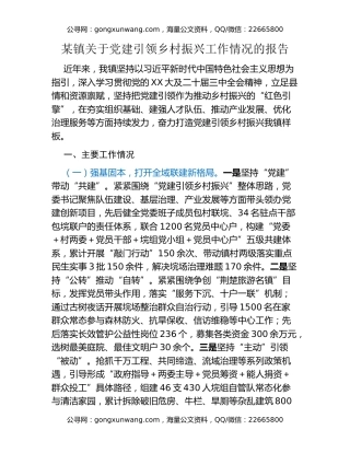 某镇关于党建引领乡村振兴工作情况的报告