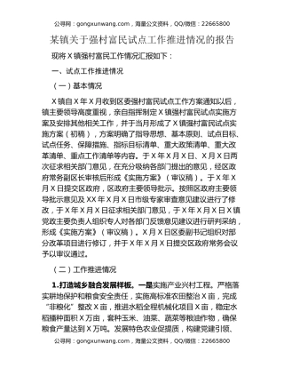 某镇关于强村富民试点工作推进情况的报告