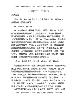 某镇政府工作报告