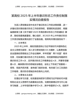 某高校2025年上半年意识形态工作责任制落实情况自查报告