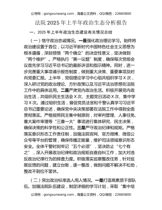 法院2025年上半年政治生态分析报告