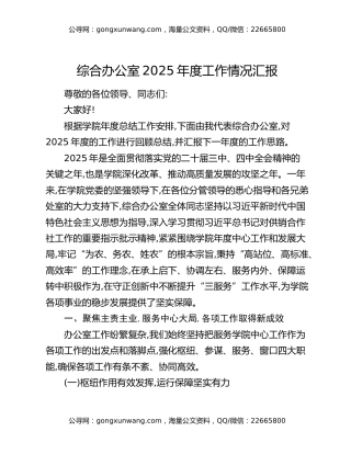 综合办公室2025年度工作情况汇报