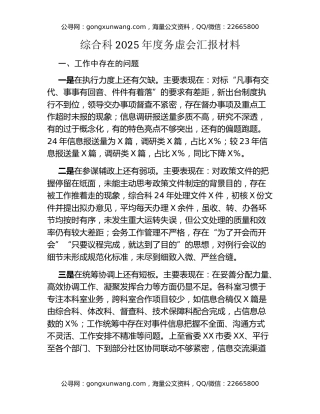 综合科2025年度务虚会汇报材料