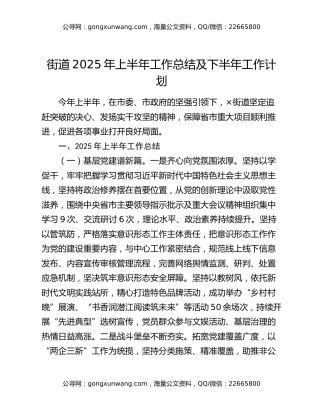 街道2025年上半年工作总结及下半年工作计划