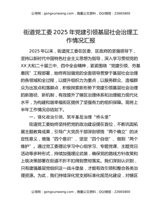 街道党工委2025年党建引领基层社会治理工作情况汇报