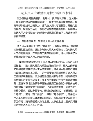 选人用人专项整治党性分析汇报材料