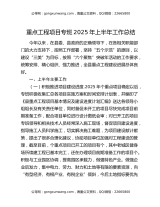 重点工程项目专班2025年上半年工作总结