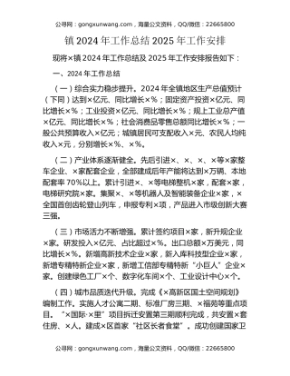 镇2024年工作总结2025年工作安排