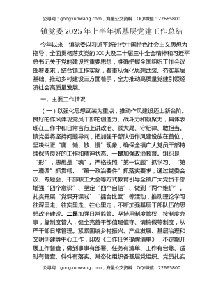 镇党委2025年上半年抓基层党建工作总结（2）