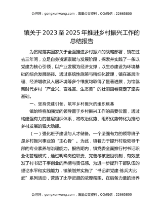 镇关于2023至2025年推进乡村振兴工作的总结报告