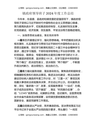 镇政府领导班子2024年度工作总结
