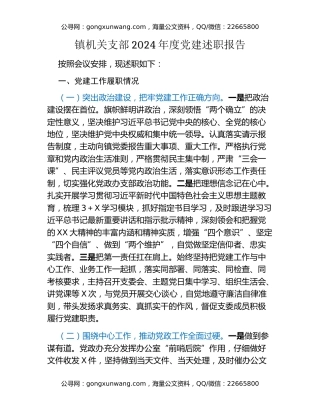 镇机关支部2024年度党建述职报告