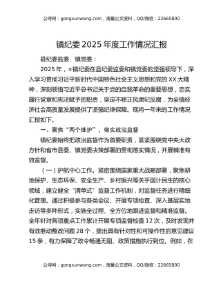 镇纪委2025年度工作情况汇报