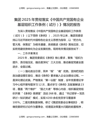 集团2025年贯彻落实《中国共产党国有企业基层组织工作条例（试行）》情况的报告（3）