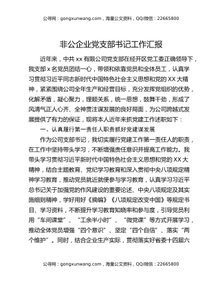 非公企业党支部书记工作汇报
