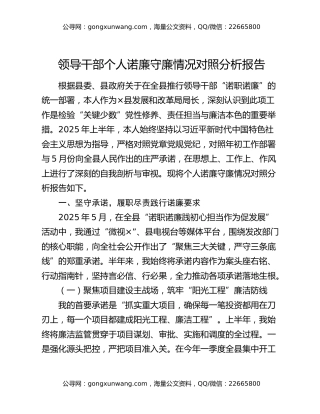 领导干部个人诺廉守廉情况对照分析报告