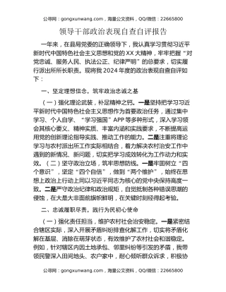 领导干部政治表现自查自评报告