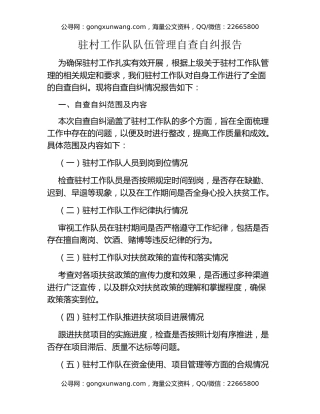 驻村工作队队伍管理自查自纠报告