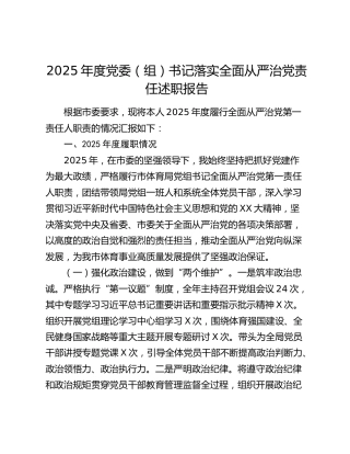 2025年度党委（组）书记落实全面从严治党责任述职报告