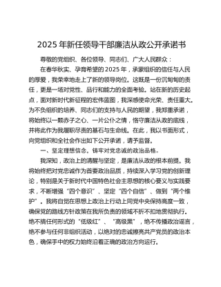 2025年新任领导干部廉洁从政公开承诺书