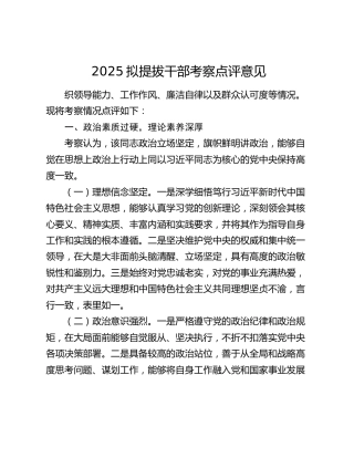 2025拟提拔干部考察点评意见