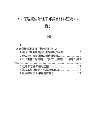 XX区选调生年轻干部发言材料汇编（7篇）