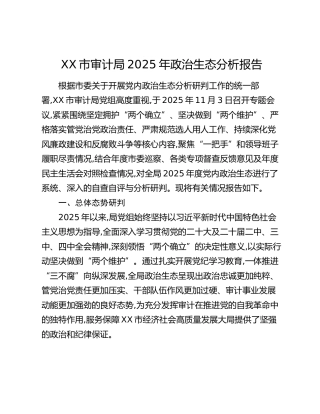 XX市审计局2025年政治生态分析报告