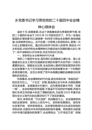 乡党委书记学习贯彻党的二十届四中全会精神心得体会