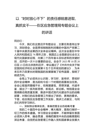 以“时时放心不下”的责任感锐意进取、真抓实干——在区应急管理局专题会议上的讲话