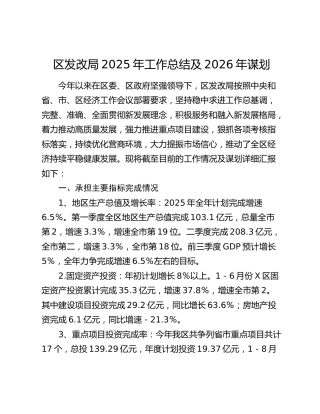 区发改局2025年工作总结及2026年谋划
