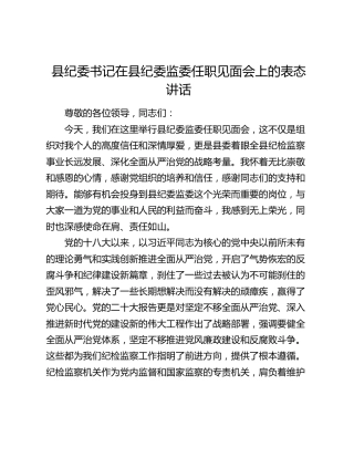 县纪委书记在县纪委监委任职见面会上的表态讲话