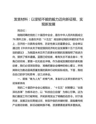 发言材料：以坚韧不拔的毅力迈向新征程、实现新发展