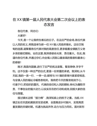 在XX镇第一届人民代表大会第二次会议上的表态发言_1