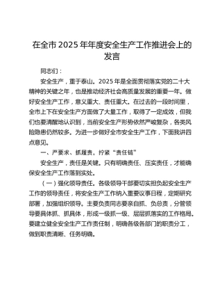 在全市2025年年度安全生产工作推进会上的发言