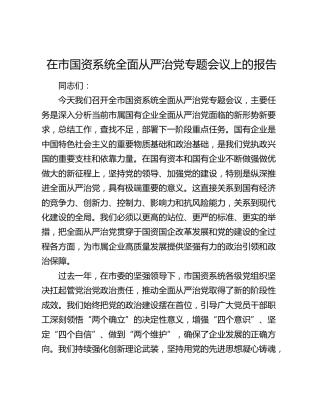 在市国资系统全面从严治党专题会议上的报告