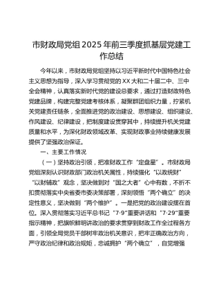 市财政局党组2025年前三季度抓基层党建工作总结