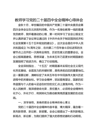 教师学习党的二十届四中全会精神心得体会