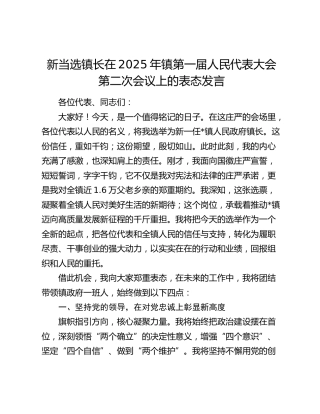 新当选镇长在2025年镇第一届人民代表大会第二次会议上的表态发言