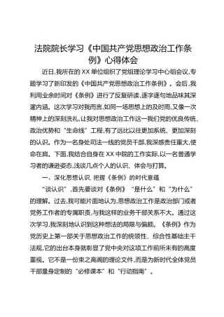 法院院长学习《中国共产党思想政治工作条例》心得体会