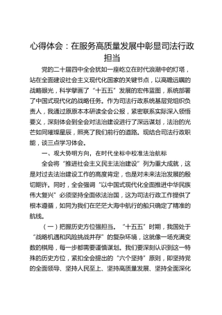 深入学习贯彻党的二十届四中全会精神心得体会-在服务高质量发展中彰显司法行政担当