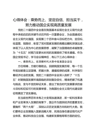 深入学习贯彻党的二十届四中全会精神心得体会：乘势而上、坚定自信、担当实干，努力推动国企实现高质量发展