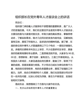 组织部长在党外青年人才座谈会上的讲话