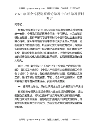 2025年国企巡视巡察理论学习中心组学习研讨发言