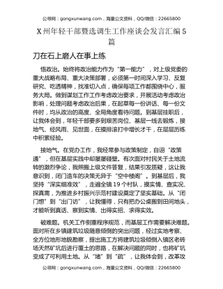 X州年轻干部暨选调生工作座谈会发言汇编5篇